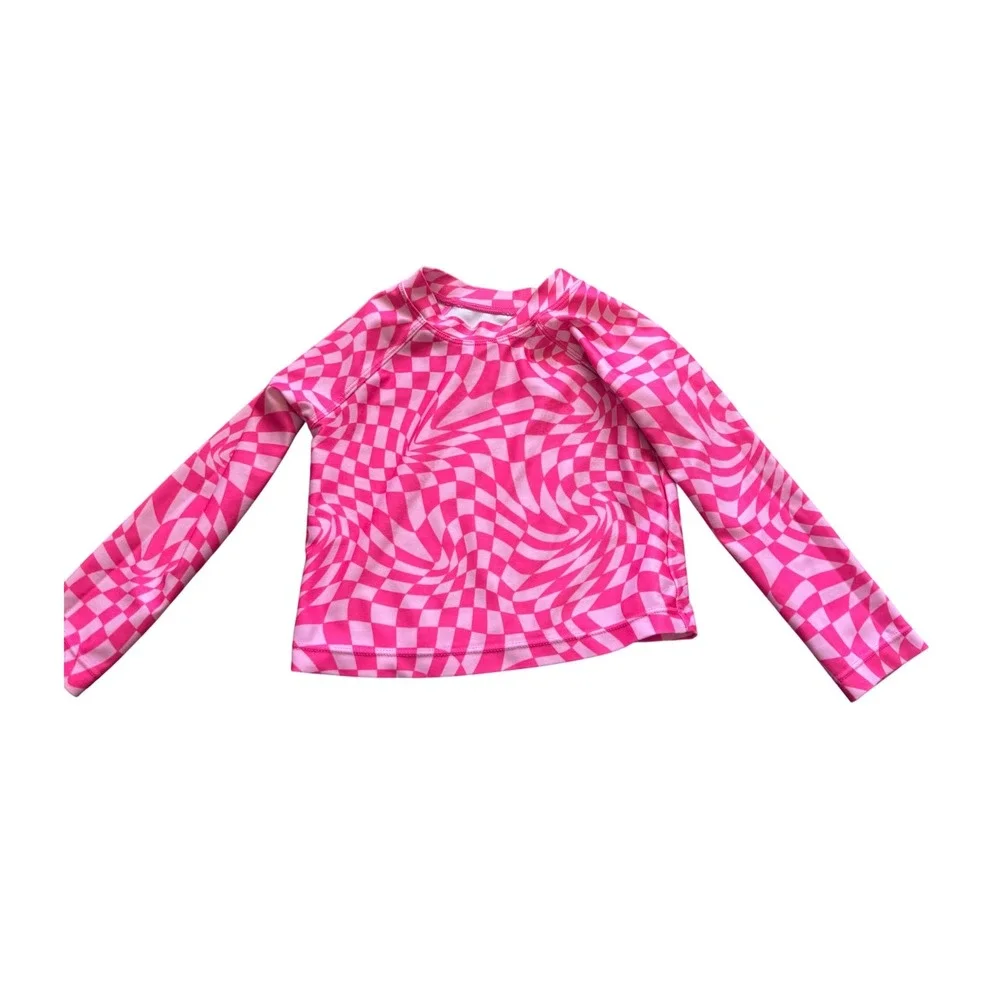 Wonder Nation Rash Guard‎ Toddler 2T Pink Excellent Warped Checkerboard Top
